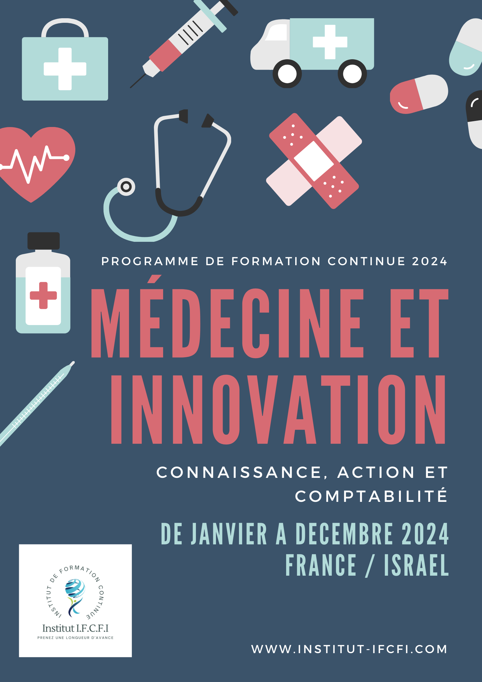 Bleu et Rouge Santé Icônes Médicale Conférence Affiche