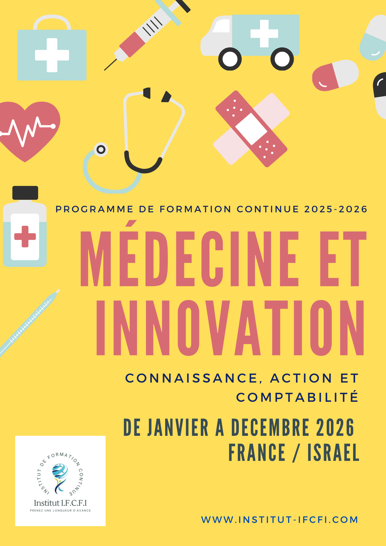 Bleu et Rouge Santé Icônes Médicale Conférence Affiche (2)